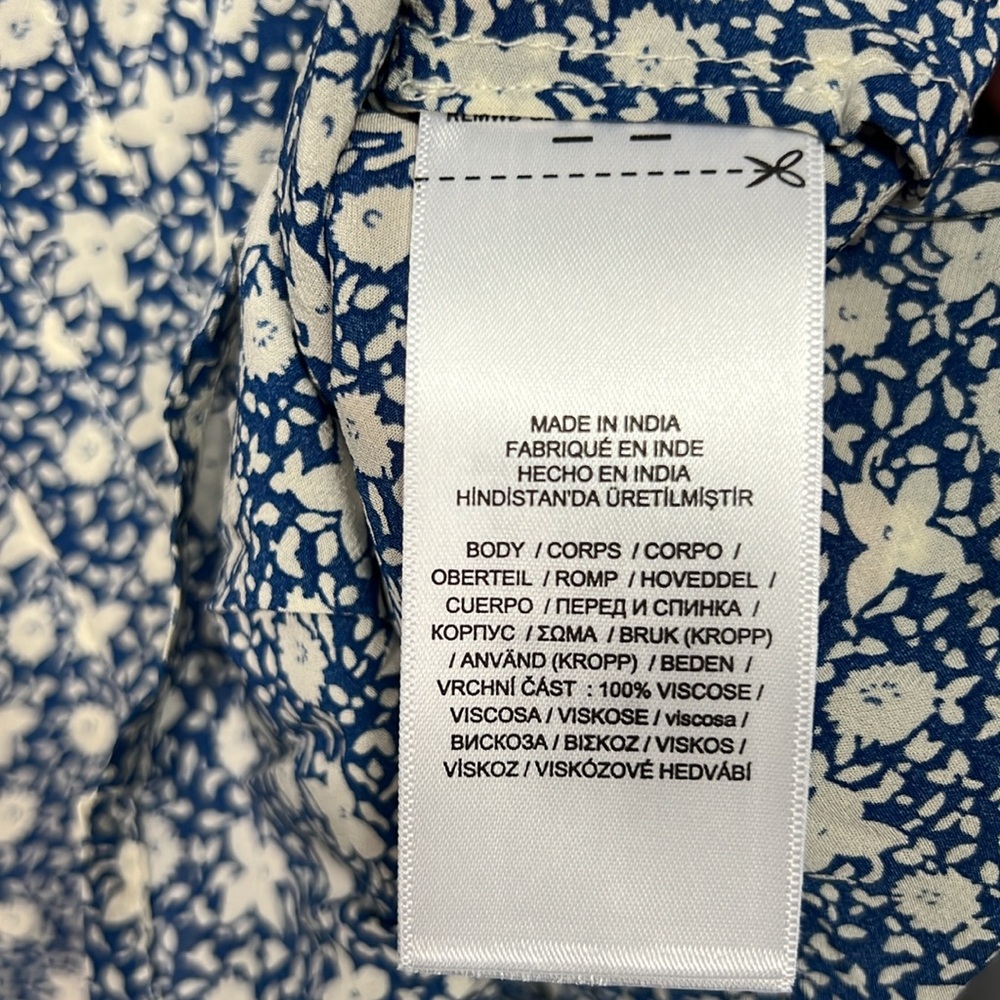 Polo Ralph Lauren Floral Print Blue White Ruched Sleeve Button Front Blouse 0 - Picture 7 of 10